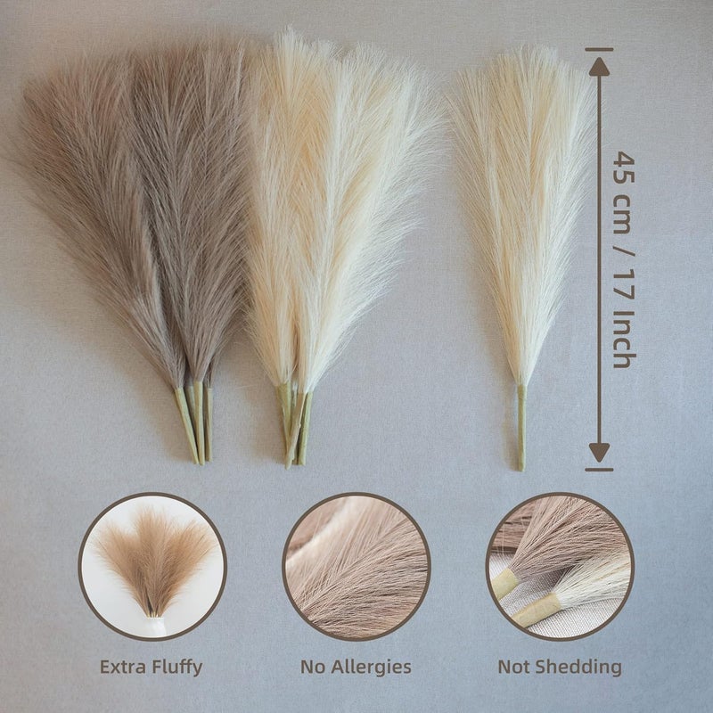 EVODIS Pampas Grass Decor, Fluffy Faux Pampas Grass 6 Stem 18"/45cm Pompous Grass Small Flower Arrangement and Vase Filler for Boho Home Wedding Decoration (Lake-Green) - Image 5