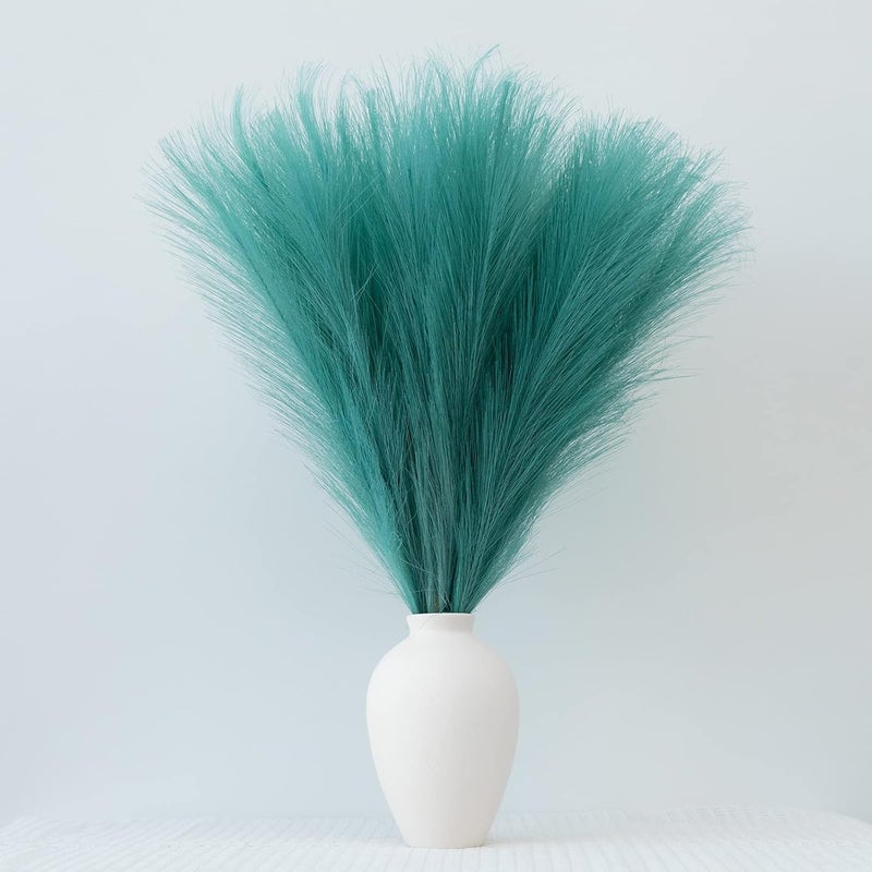 EVODIS Pampas Grass Decor, Fluffy Faux Pampas Grass 6 Stem 18"/45cm Pompous Grass Small Flower Arrangement and Vase Filler for Boho Home Wedding Decoration (Lake-Green) - Image 1