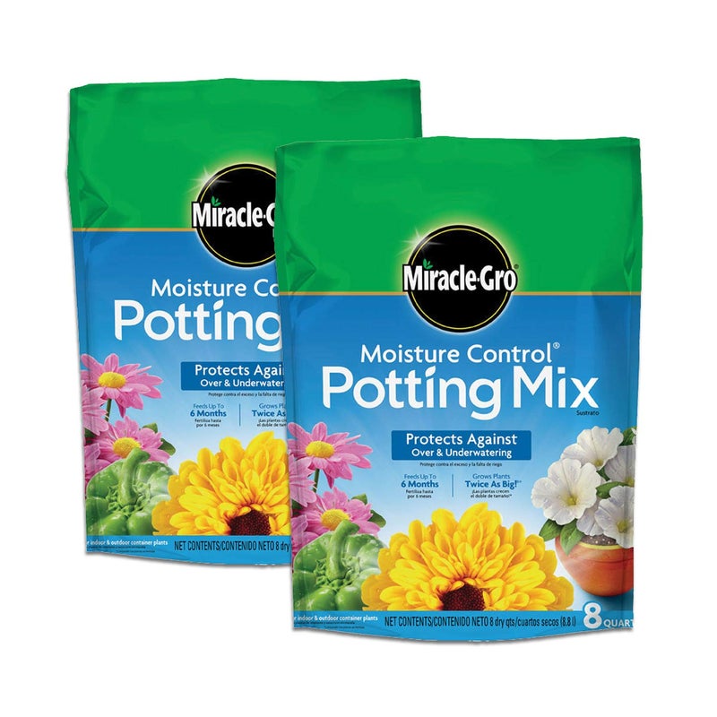 Miracle-Gro Moisture Control Potting Mix 8 qt., Protects Against Over and Under Watering Container Plants, 2-Pack - Image 1