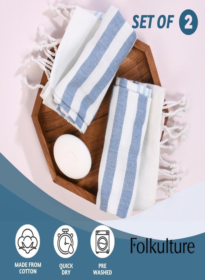 Folkulture Hand Towels for Bathroom | (16 x 30) Set of 2 Decorative Hand Towel with Hanging Loop | 100% Cotton Turkish Hand Towels Set Boho Hand Towel for Kitchen (Fiji - Aqua) - Image 2