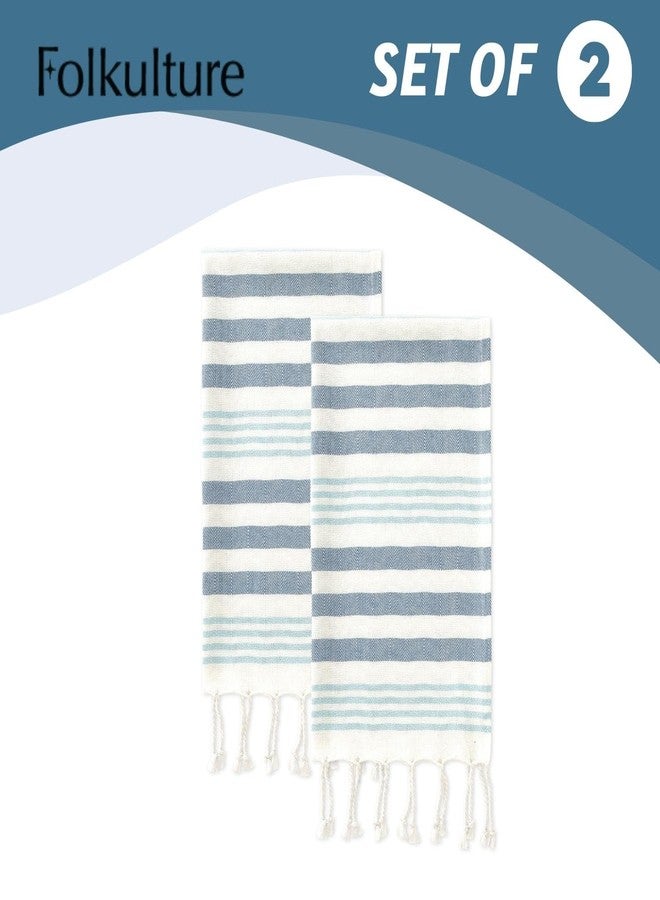 Folkulture Hand Towels for Bathroom | (16 x 30) Set of 2 Decorative Hand Towel with Hanging Loop | 100% Cotton Turkish Hand Towels Set Boho Hand Towel for Kitchen (Fiji - Aqua) - Image 5