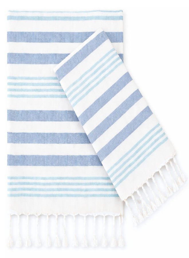 Folkulture Hand Towels for Bathroom | (16 x 30) Set of 2 Decorative Hand Towel with Hanging Loop | 100% Cotton Turkish Hand Towels Set Boho Hand Towel for Kitchen (Fiji - Aqua) - Image 1