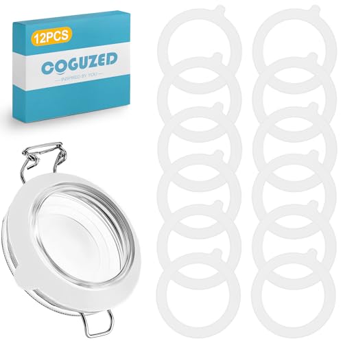 CoguZed 12 Pcs Rubber Seals for Glass Jars, Silicone Gasket Sealing Rings Replacement for Mason Jars, Airtight Leakproof Replacement Jar Gaskets, Fits Most Sizes, White Seal - Image 1
