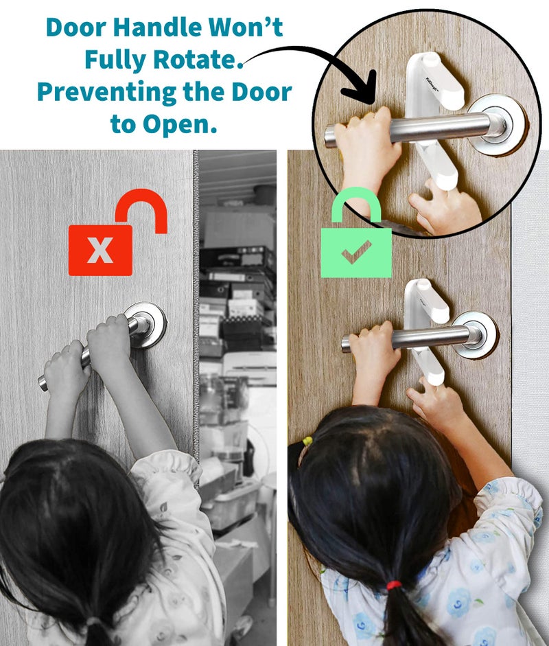 KidDough Baby Proofing Door Handle Safety Locks- Pack Of 2, Protection From Lever Locks In Rooms, Kitchen, Balcony And More, Pull Lever Type Handle Proofing Locks, Baby Safety Products, White - Image 3