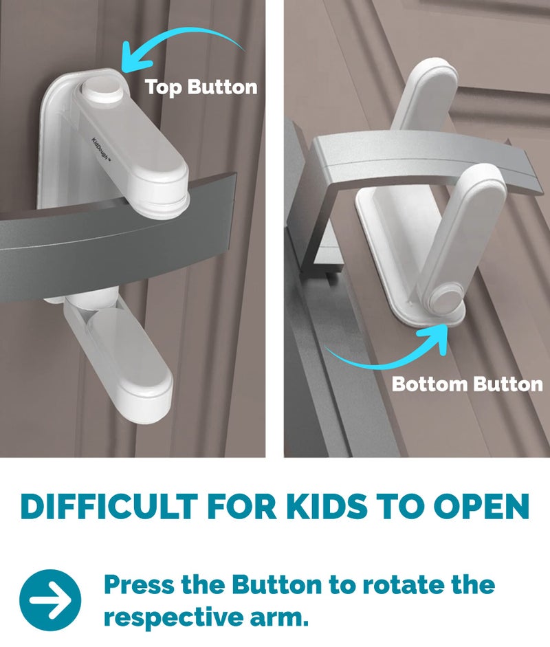KidDough Baby Proofing Door Handle Safety Locks- Pack Of 2, Protection From Lever Locks In Rooms, Kitchen, Balcony And More, Pull Lever Type Handle Proofing Locks, Baby Safety Products, White - Image 5