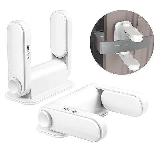 KidDough Baby Proofing Door Handle Safety Locks- Pack Of 2, Protection From Lever Locks In Rooms, Kitchen, Balcony And More, Pull Lever Type Handle Proofing Locks, Baby Safety Products, White - Image 1