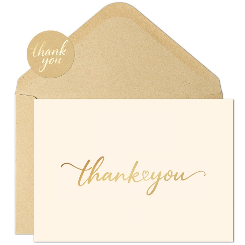JIXZEN 40 Pack Gilding Thank You Cards with Envelopes & Matching Stickers, Thank You Notes for Wedding, Business, Baby Shower, Small Business, Graduation - Image 1