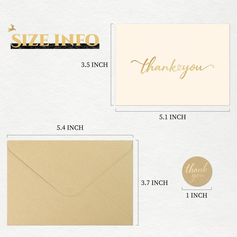JIXZEN 40 Pack Gilding Thank You Cards with Envelopes & Matching Stickers, Thank You Notes for Wedding, Business, Baby Shower, Small Business, Graduation - Image 2