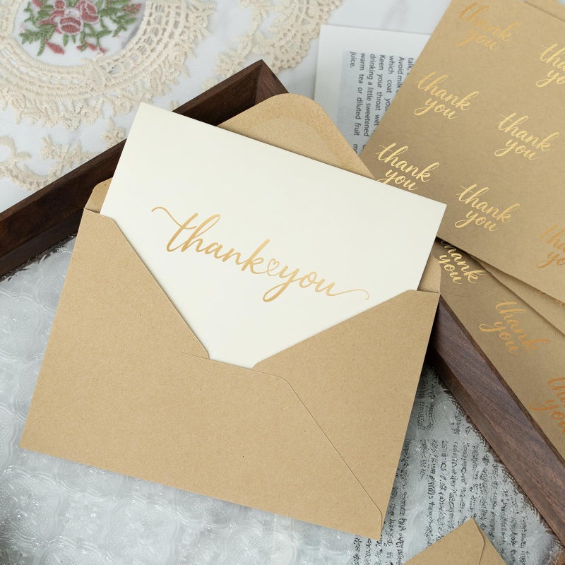 JIXZEN 40 Pack Gilding Thank You Cards with Envelopes & Matching Stickers, Thank You Notes for Wedding, Business, Baby Shower, Small Business, Graduation - Image 5