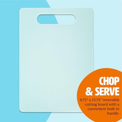 Tasty 5-Piece Cutlery & Cutting Board Set, High-Carbon Stainless Steel Knives with Soft Grip Handles, Reversible Cutting Board for Chopping & Serving, Aqua - Image 5