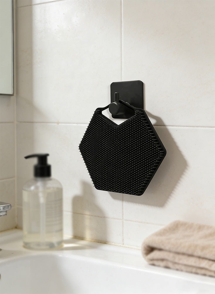 fdsport Silicone Body Scrubber & Storage Hook, Handheld Shower Cleansing Brush Silicone Body Scrubber Shower Gentle Exfoliating and Massage for All Kinds of Skin (Bath Brush - Black) (Black) - Image 1