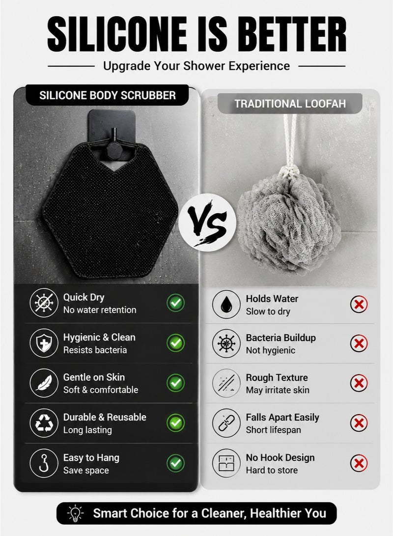 fdsport Silicone Body Scrubber & Storage Hook, Handheld Shower Cleansing Brush Silicone Body Scrubber Shower Gentle Exfoliating and Massage for All Kinds of Skin (Bath Brush - Black) (Black) - Image 2