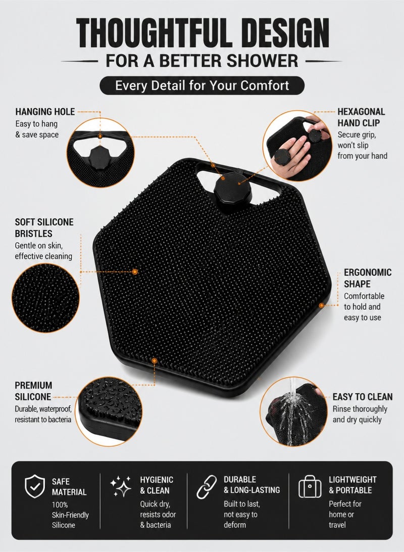 fdsport Silicone Body Scrubber & Storage Hook, Handheld Shower Cleansing Brush Silicone Body Scrubber Shower Gentle Exfoliating and Massage for All Kinds of Skin (Bath Brush - Black) (Black) - Image 4