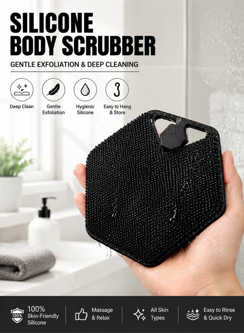 fdsport Silicone Body Scrubber & Storage Hook, Handheld Shower Cleansing Brush Silicone Body Scrubber Shower Gentle Exfoliating and Massage for All Kinds of Skin (Bath Brush - Black) (Black) - Image 1