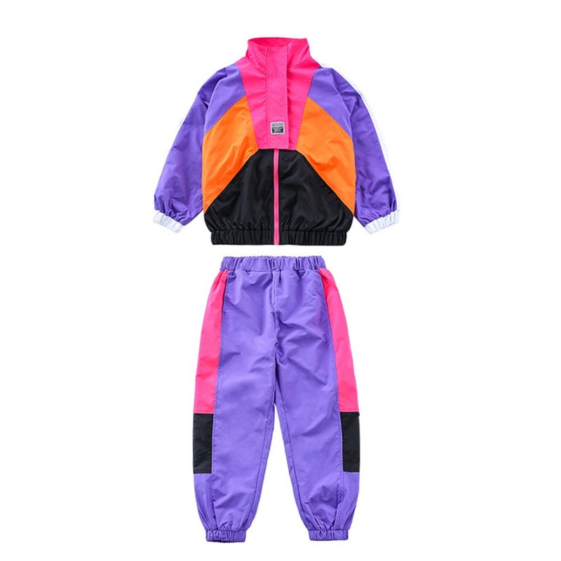 LOLANTA Boys' Girls' Color Block Jacket Track Pants Sets Dance Outfits Sportswear Unisex Streetwear (6-7, purple) - Image 4