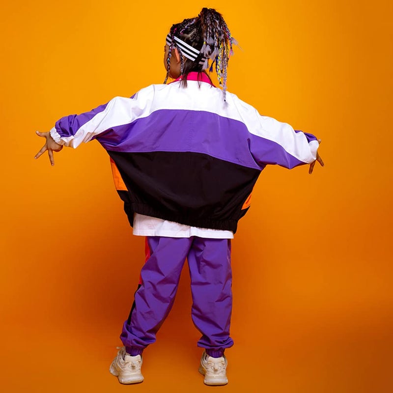 LOLANTA Boys' Girls' Color Block Jacket Track Pants Sets Dance Outfits Sportswear Unisex Streetwear (6-7, purple) - Image 3