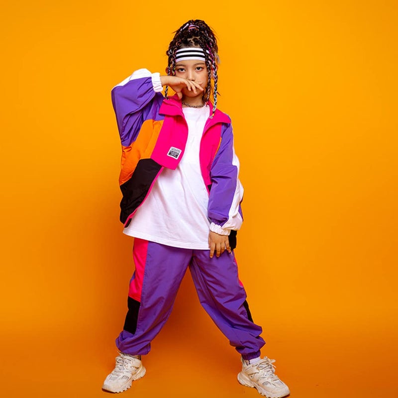 LOLANTA Boys' Girls' Color Block Jacket Track Pants Sets Dance Outfits Sportswear Unisex Streetwear (6-7, purple) - Image 2
