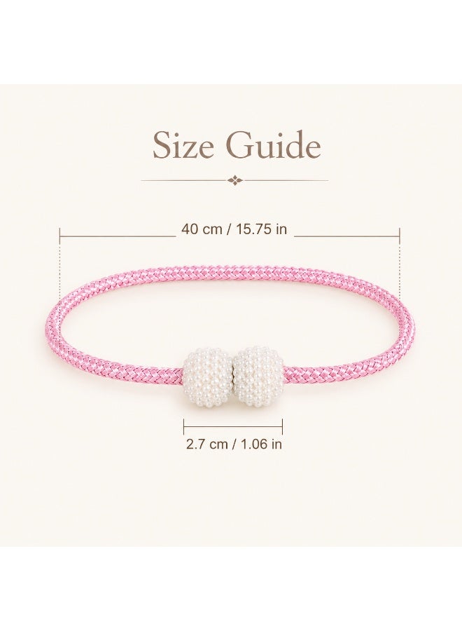 2Pcs Pearl Magnetic Curtain Tiebacks, Pink Braided Curtain Holdbacks with Pearl Ball Design for Living Room Bedroom Office Hotel Window Decor - Image 3