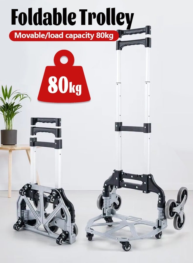 Stair Climbing Cart, Folding Hand Truck Dolly with Silent Wheels - 80KG Stair Cart Climber Heavy Duty Portable Dolly for Apartment Moving, Groceries, Travel, Home & Office - Image 1