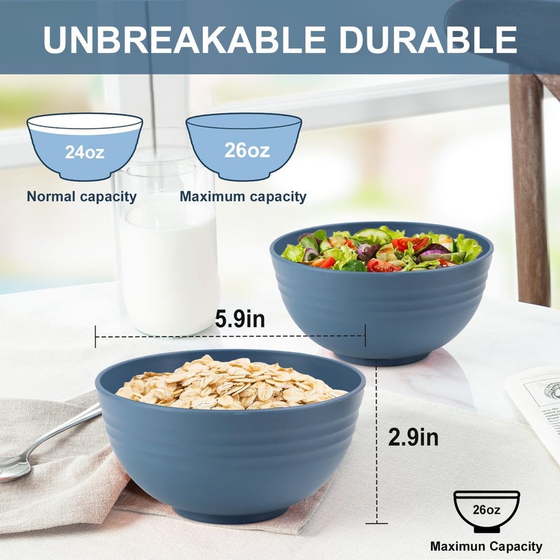 BUSOKIP Wheat Straw Bowls for Kitchen 26 OZ - 6 Inch, Unbreakable Lightweight Salad Bowl Set of 6, Microwave and Dishwasher Safe Bowl, Alternative Plastic Bowls Reusable for Cereal, Snack,Fruit (Blue) - Image 2