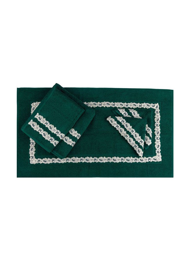 Notte Bianca Dark Green 5 Pc Towel Set With Italian  Lace 1Mat 70X50 For The Floor +2 Face 30X30+1 Hand 40X80+1 Bath 60X130 Soft  Excellentabsorbing  Made In Italy Its Good As A Gift As Well - Image 1
