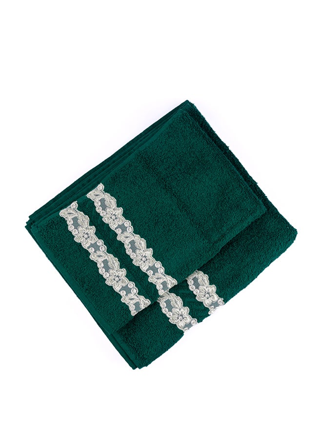 Notte Bianca Dark Green 5 Pc Towel Set With Italian  Lace 1Mat 70X50 For The Floor +2 Face 30X30+1 Hand 40X80+1 Bath 60X130 Soft  Excellentabsorbing  Made In Italy Its Good As A Gift As Well - Image 2