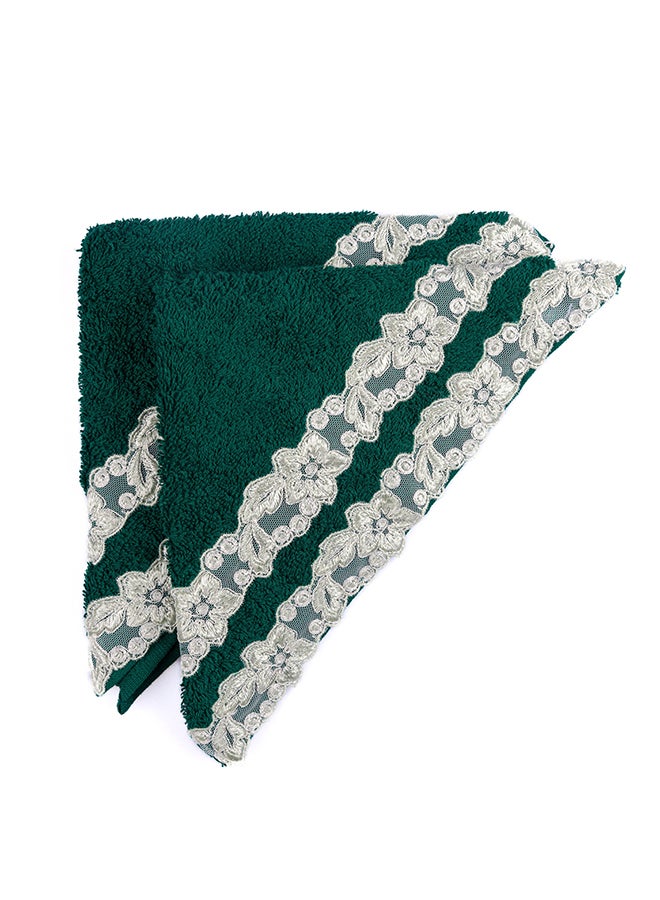 Notte Bianca Dark Green 5 Pc Towel Set With Italian  Lace 1Mat 70X50 For The Floor +2 Face 30X30+1 Hand 40X80+1 Bath 60X130 Soft  Excellentabsorbing  Made In Italy Its Good As A Gift As Well - Image 4
