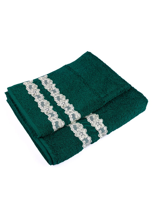 Notte Bianca Dark Green 5 Pc Towel Set With Italian  Lace 1Mat 70X50 For The Floor +2 Face 30X30+1 Hand 40X80+1 Bath 60X130 Soft  Excellentabsorbing  Made In Italy Its Good As A Gift As Well - Image 3
