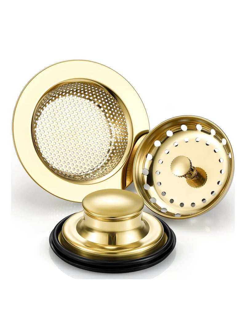 SYOSI Kitchen Sink Strainer, 3 Pieces Sink Stopper Strainer, Garbage Disposal Plug, Stainless Steel Universal Anti-Clogging Kitchen Sink Filter, Sieve Basket Strainer, Wide Rim for Kitchen Sink Drain - Image 1