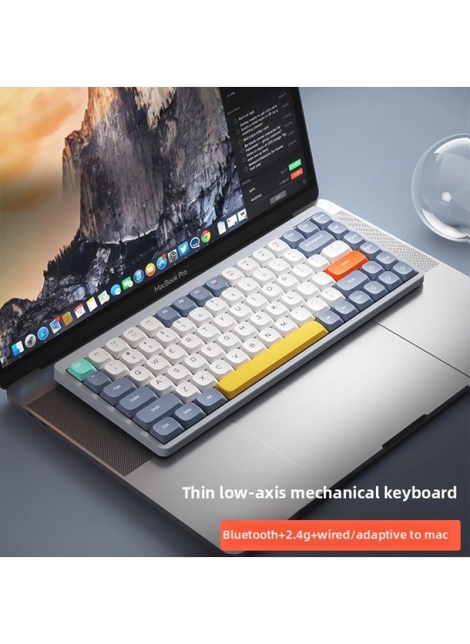 Generic YK75 Low Shaft Mechanical Keyboard Wireless Bluetooth Three-mode Ultra-thin Portable Office Notebook Tablet Keyboard Wholesale-Color:[happy Planet] Three-mode/white Light [red Axis]-84 Keys  - Image 2