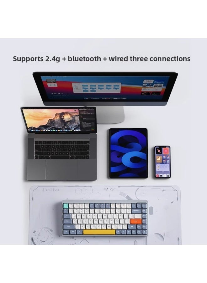 Generic YK75 Low Shaft Mechanical Keyboard Wireless Bluetooth Three-mode Ultra-thin Portable Office Notebook Tablet Keyboard Wholesale-Color:[happy Planet] Three-mode/white Light [red Axis]-84 Keys  - Image 5