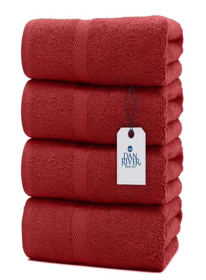 DAN RIVER Bath Towels Set of 4, 27 x 54 Inches, 100% Cotton, Larger & Lighter Weight, Quicker to Dry, Super Soft and Absorbent, Ideal Absorbent Bath Towels for Daily Use, Red - Image 1