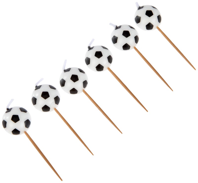 Unique Soccer-Themed Birthday Candles (Pack Of 6) - Black & White Wax Candles On Wooden Picks - Ideal For Sports Fans Celebrations - Image 2