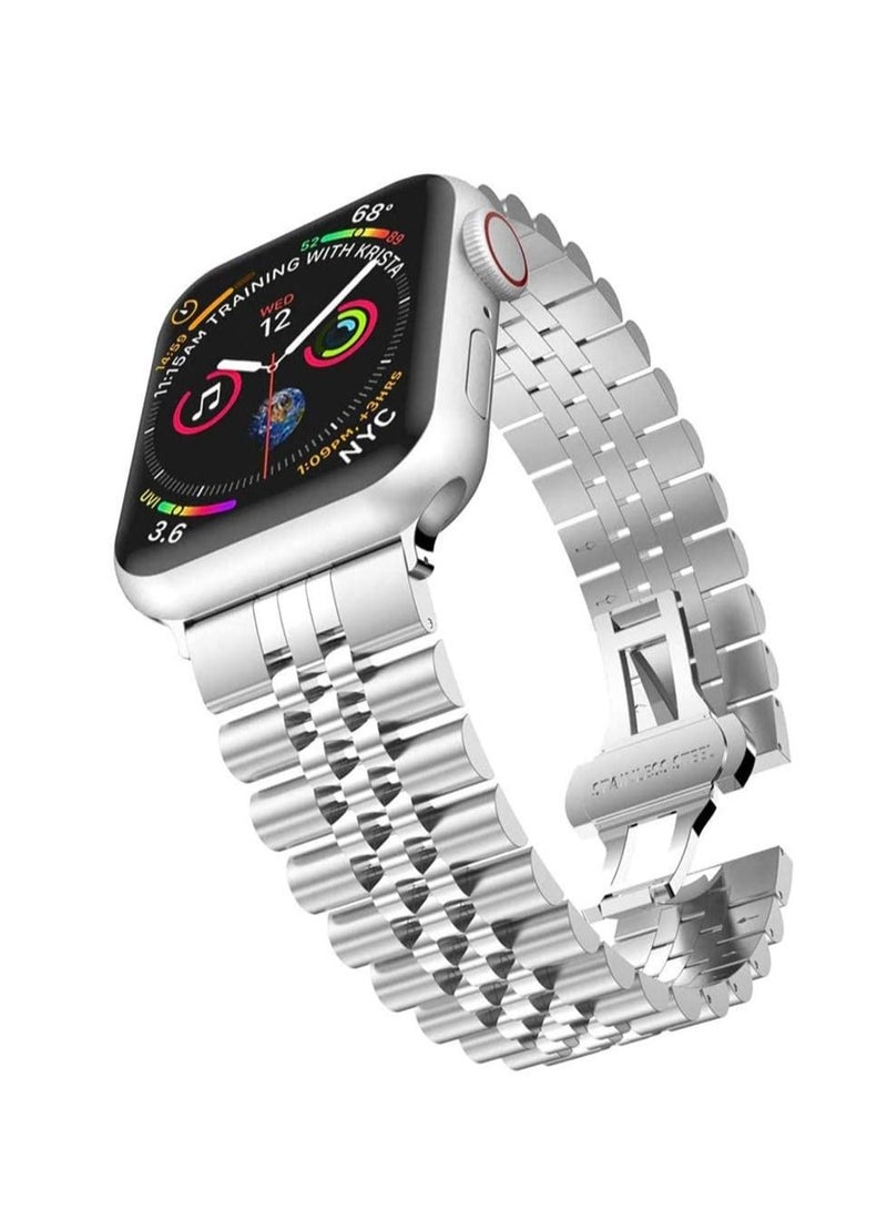 Replacement Band Compatible with Apple Watch 45mm / 44mm / 42mm, Stainless Steel Solid Strap Metal Bracelet for Apple Watch Series 7 6 5 4 3 2 SE - Image 1
