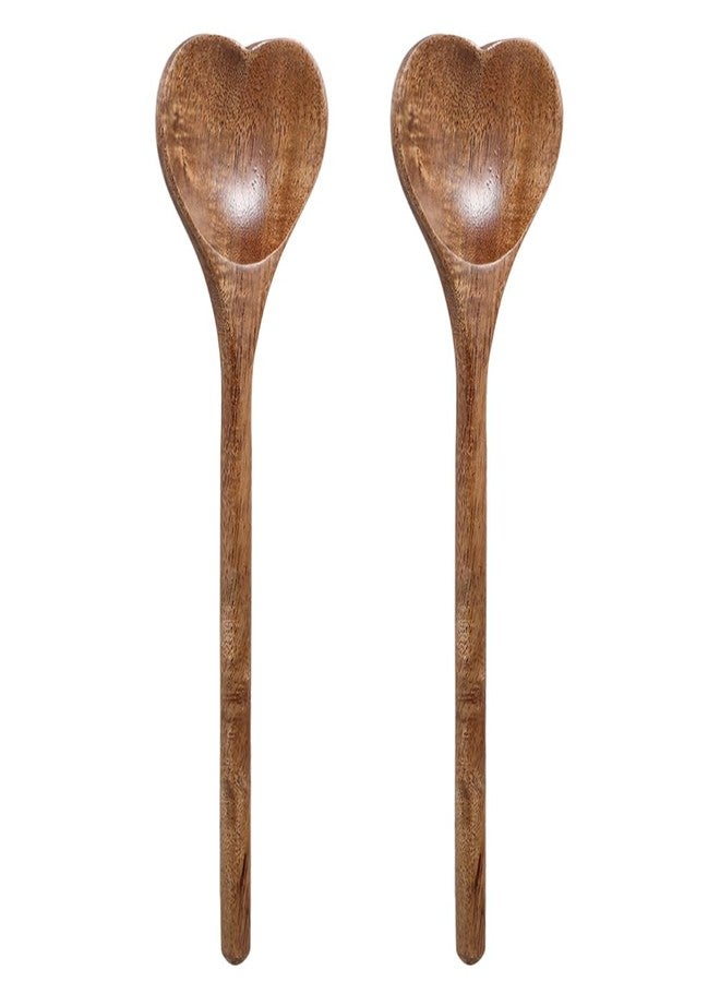 هيموتون ملاعق خشبية على شكل قلب من هيموتون، قطعتان، أدوات مطبخ خشبية على شكل قلب للطبخ والتقديم والخلط، هدية مثالية للمنزل الجديد، وأعياد الميلاد، وعيد الأم - Image 1