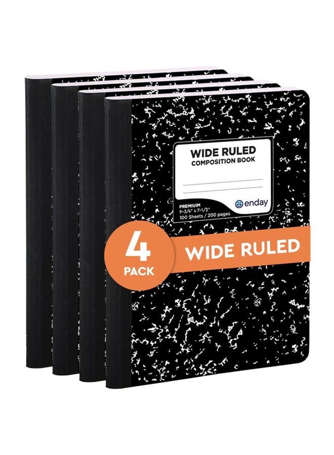 Emraw Black & White Marble Style Cover Composition Book with 100 Sheets of Wide Ruled White Paper (4 Pack) - Image 1