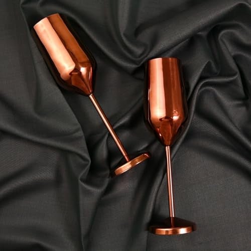 Exclusivish Champagne Glass Set of 2 with Gift Box - PVD Rose Gold Steel Wine Glasses | Home Decor & Decoration Items for Living Room | Gifts for Women & Men for Weddings, Anniversaries & Birthdays - Image 3