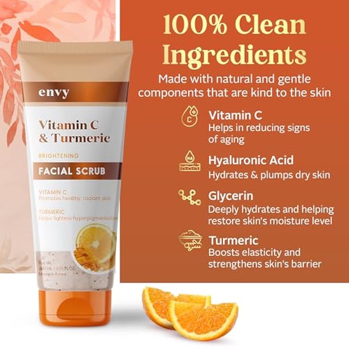 Envy Vitamin C and Turmeric Face Scrub - Clears Blackheads, Improves Dark Spots & Acne - Clean, Cruelty-Free Korean Skin Care for All Skin Types - Dermatologist Tested - 6.76 oz - Image 4