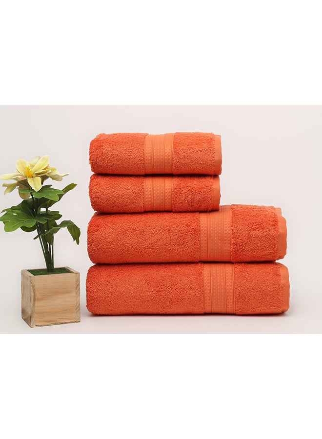 White Rose 4 Piece Bathroom Towel Set - BRIX - 500 GSM - 100% Cotton Terry - 2 Bath Towel 70X140 cm & 2 Hand Towel 50x90 cm-Premium Touch-Quick Dry - Super Absorbent-Orange - Image 1