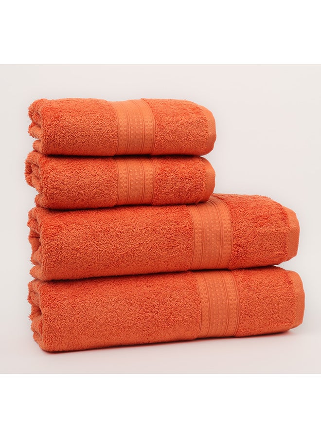 White Rose 4 Piece Bathroom Towel Set - BRIX - 500 GSM - 100% Cotton Terry - 2 Bath Towel 70X140 cm & 2 Hand Towel 50x90 cm-Premium Touch-Quick Dry - Super Absorbent-Orange - Image 4
