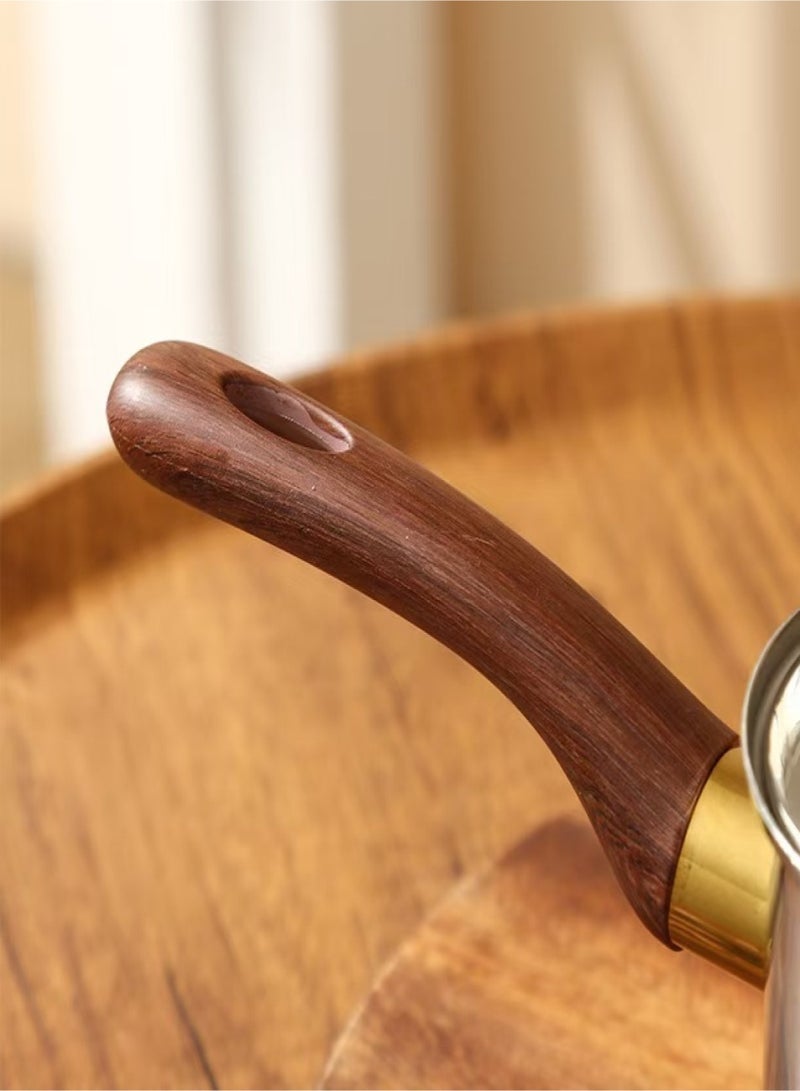 إبريق قهوة تركي فاخر عتيق 350 مل من الفولاذ المقاوم للصدأ مزين بالمينا إبريق قهوة إبرق مقبض خشبي مقاوم للحرارة أدوات رائعة لتحضير القهوة - Image 2
