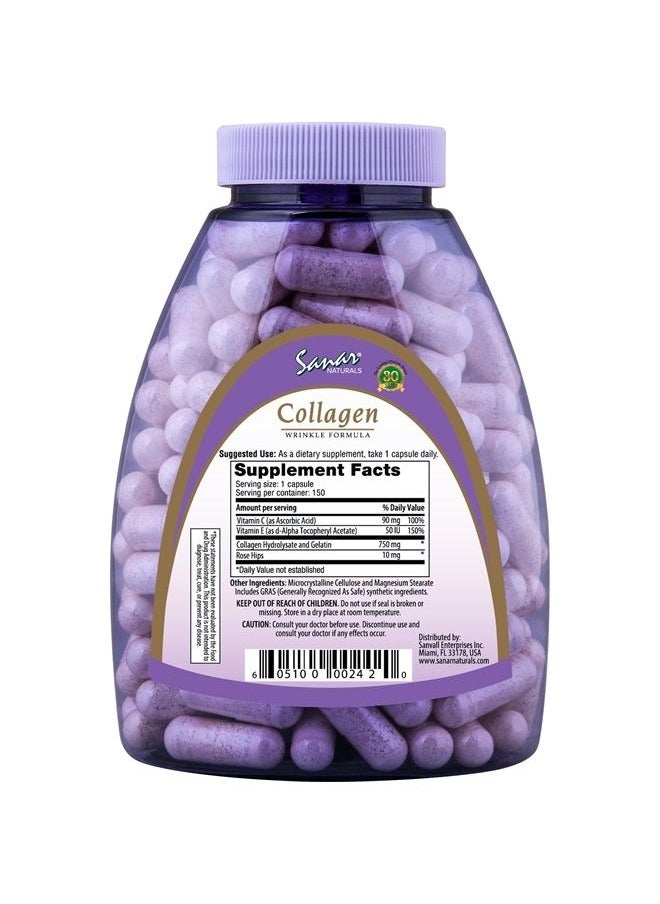 Sanar Naturals - Premium Collagen Pills with Vitamin C, E - Anti Aging Beauty, Healthy Skin, Fast Hair Growth, Strong Nails, Joints & Bones - Hydrolysate Peptides Supplement for Women Men - 150 Count capsules - Image 1