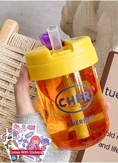 VUCATIN Kids Water Bottle Durable Plastic Water Bottle with Straw Leakproof Toddler Water Bottle Boys Girls Cute Water Cup for School Travel Outdoor Sports 300ml Comes with 4 Cute Stickers  - Image 1