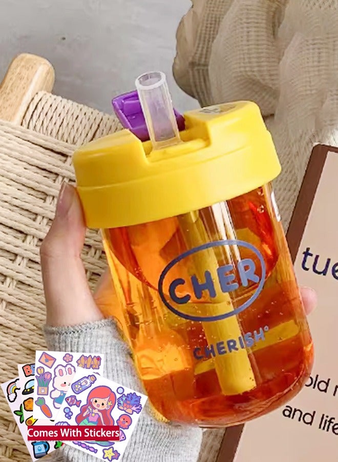 VUCATIN Kids Water Bottle Durable Plastic Water Bottle with Straw Leakproof Toddler Water Bottle Boys Girls Cute Water Cup for School Travel Outdoor Sports 300ml Comes with 4 Cute Stickers - Image 1