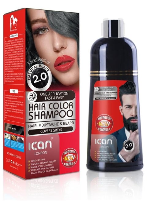 Hair Color Shampoo Natural Black 2.0 100% Gray Coverage 400ml