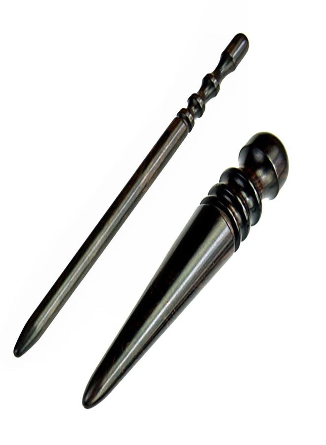 WUTA Ebony Wood Leather Burnisher, 2Pcs Professional Leather Edge Burnisher High Density Black Wood Edge Slicker Leather Tools Polished Grinding High Polished Tool (Round Head+Slim Stick - Image 1