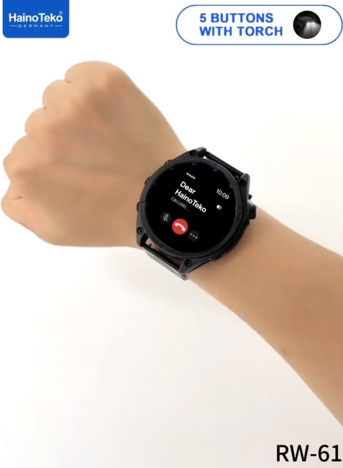 HainoTeko RW-61 Smartwatch Silver for Ladies & Gents with Round AMOLED Display, Built-in Flashlight, IP67 Waterproof Design, 3 Interchangeable Straps, Heart Rate & Sleep Monitoring, Multi-Sport Modes, Smart Notifications, Long Battery Life, Charging Cable Included, Stylish Unisex Wearable - Image 5