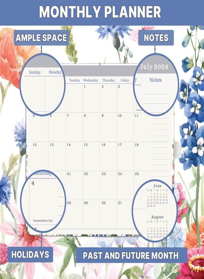 Planrage 2026-2029 Pocket Calendar - Pocket Planner from Jul. 2026 to Jun. 2029, 3 Year Clendar Monthly Planner 2026-2029, 6.3" x 3.7", 60 Note Pages, Pen Holder, Pockets - Flowers - Image 3
