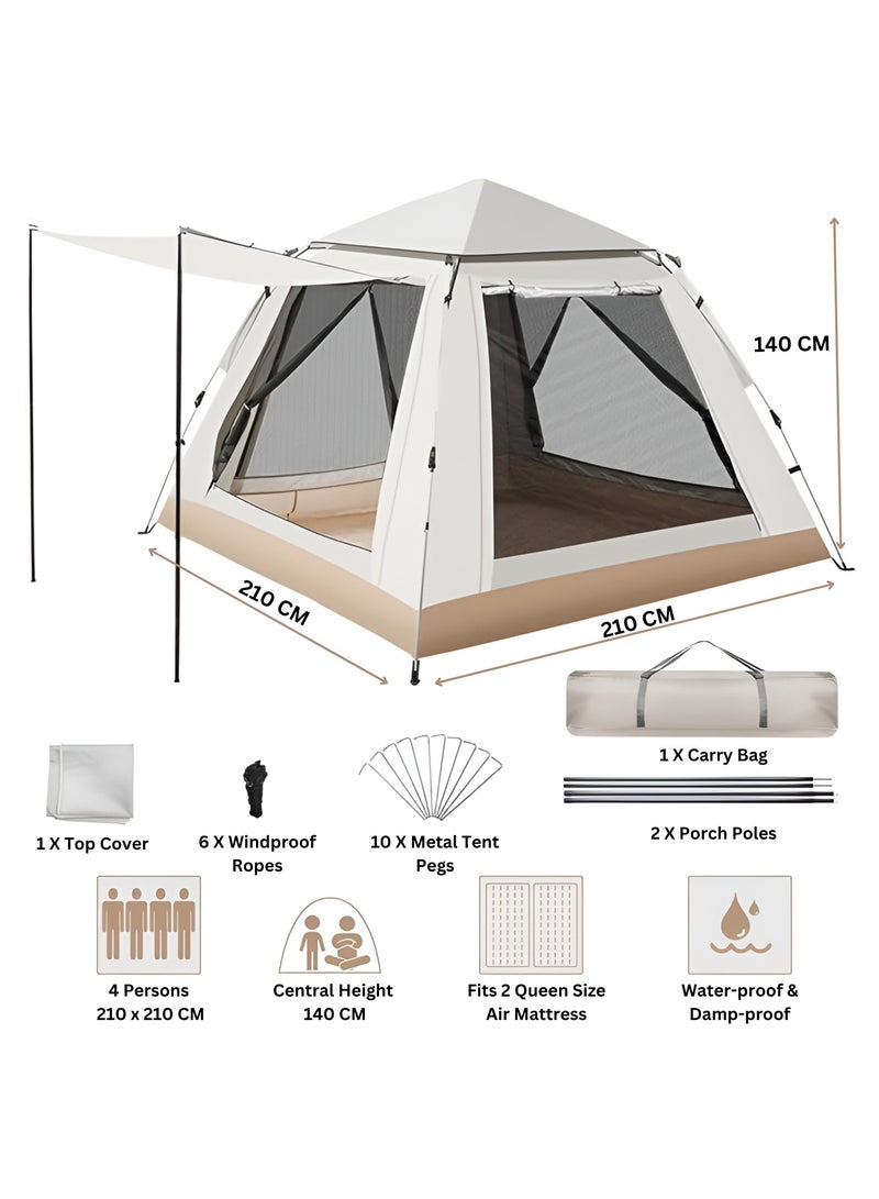 HEXAR Camping Tent 4 Person Automatic Instant Pop-Up Tent Lightweight Portable Tent Outdoor Camping Waterproof Windproof Camping Tent Removable Cover And Mesh Windows 2 Doors With Carry Bag - Image 2