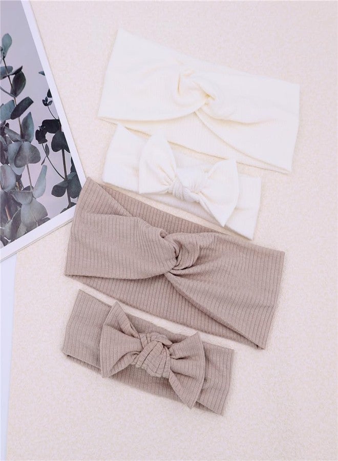 Sugarmelon Mommy and Me Headband Set Mother Baby Matching Turban Headbands for Toddler Baby Girls Women Scrunchies Hair Bow Hairbands (Oat/White) - Image 2